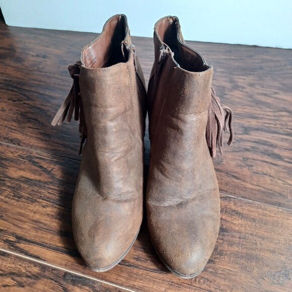Womens Leather Ankle Booties Size 8 Brown Fringe Tassels Western Cowboy Cowgirl - Picture 2 of 9